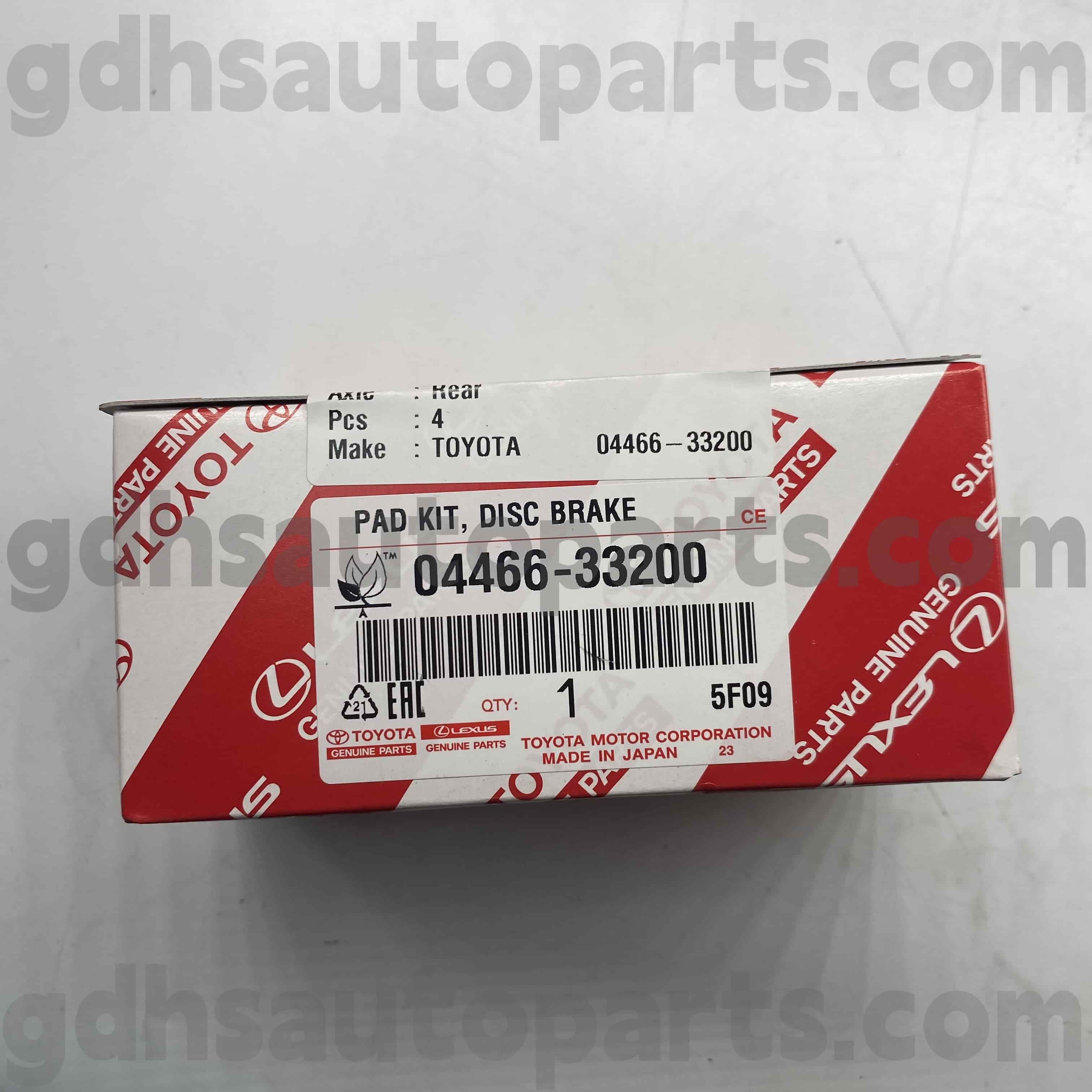 04466-33200 Toyota Bahagian tulen Pad brek belakang untuk Camry/Hybrid, Lexus ES350 (NAP) Chassis no. ACV51 ASV50 AVV60 AS